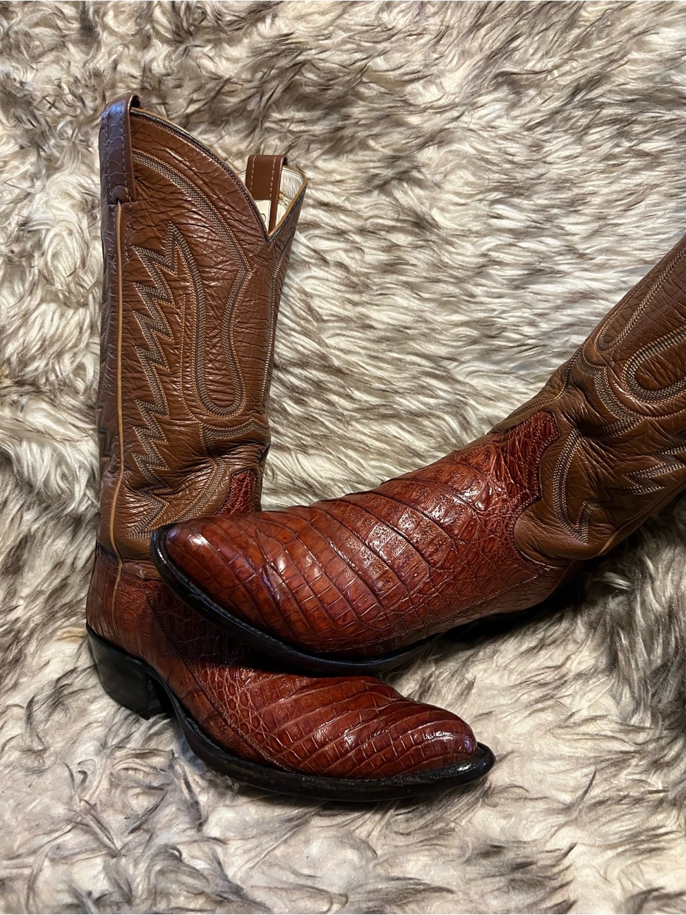 Men's FORT WALKER CAIMAN & LEATHER Western Brown Boots Sz 8.5 D
